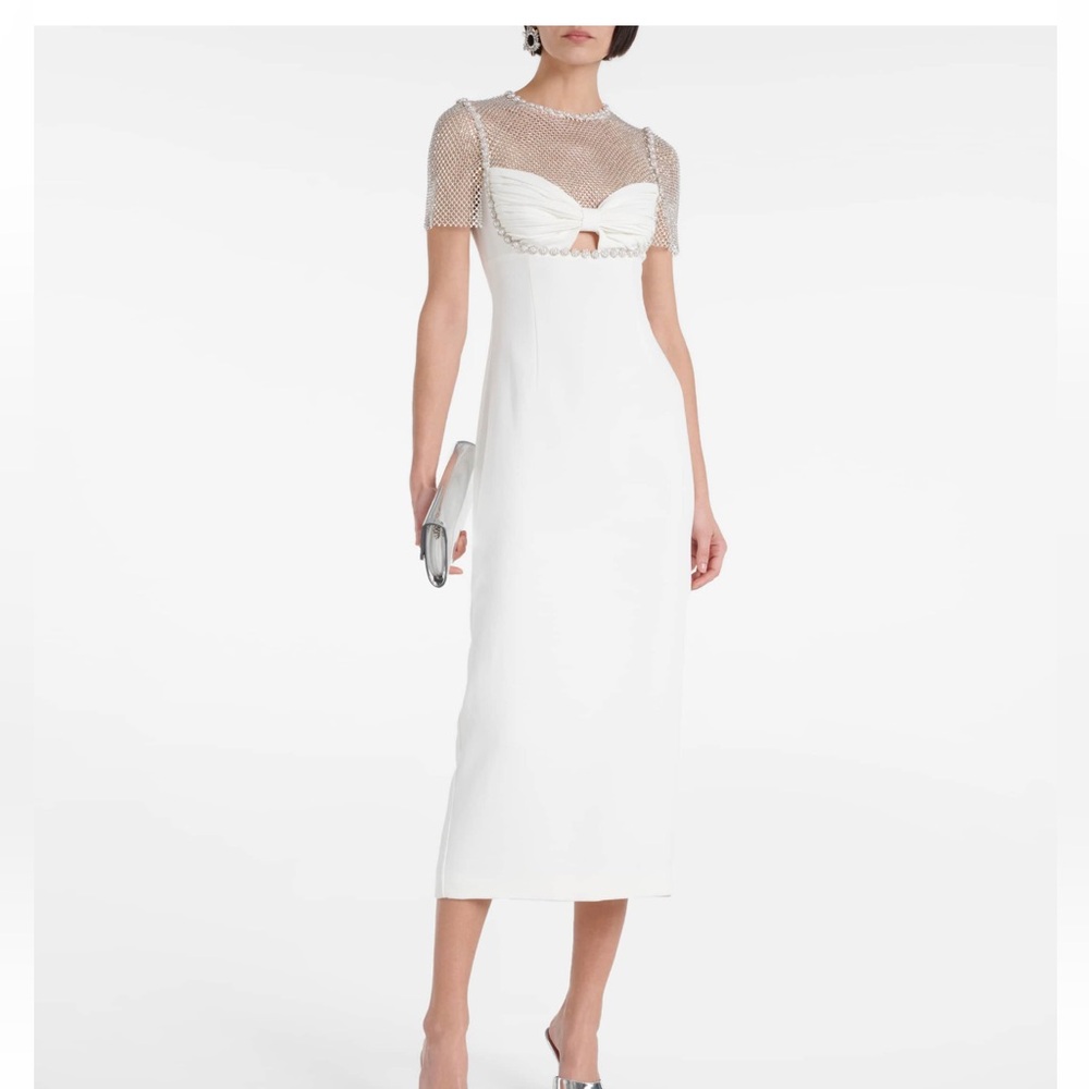 Self-Portrait White Mesh Midi Dress